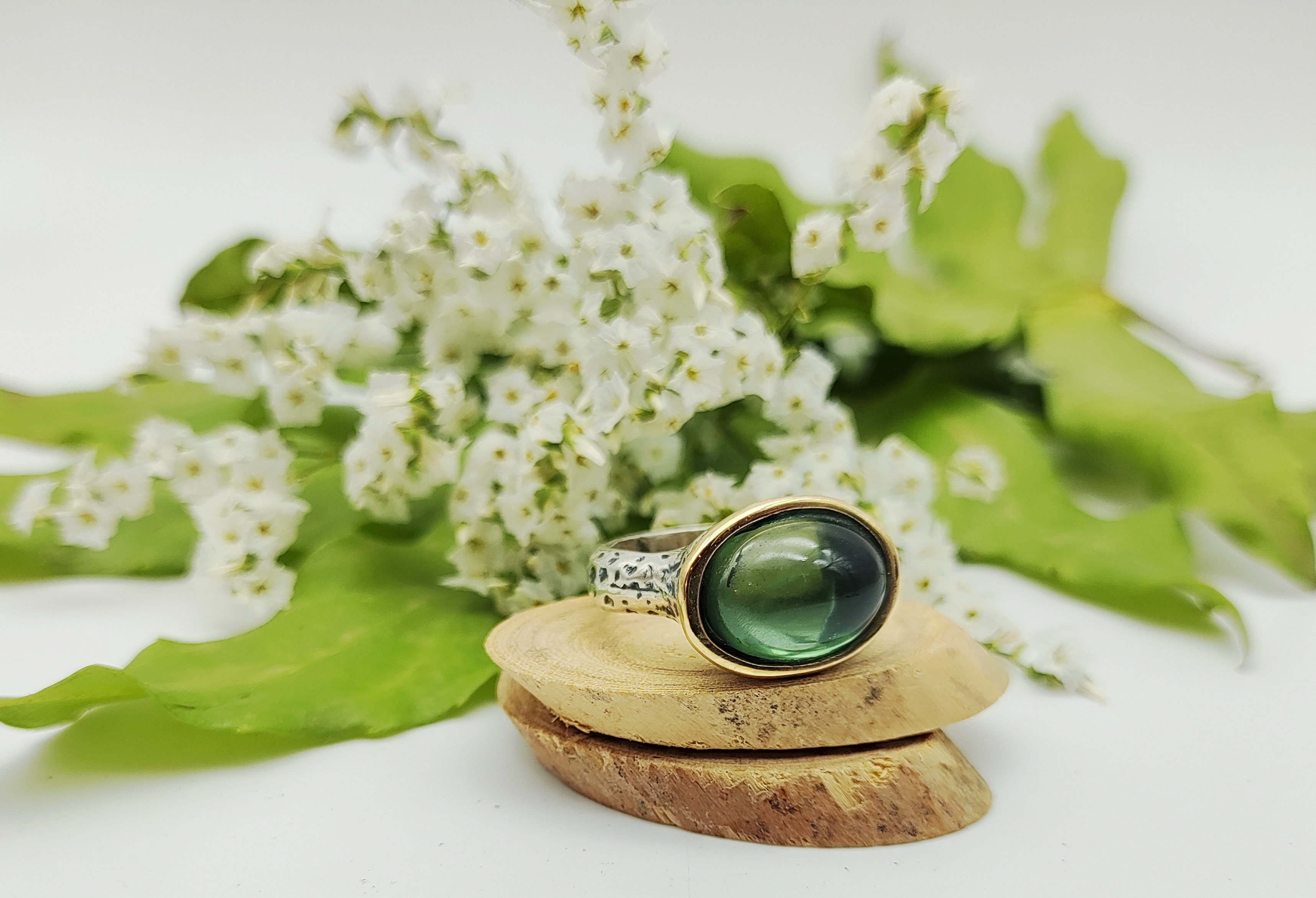 Anello Bubbles Cab Tormalina verde