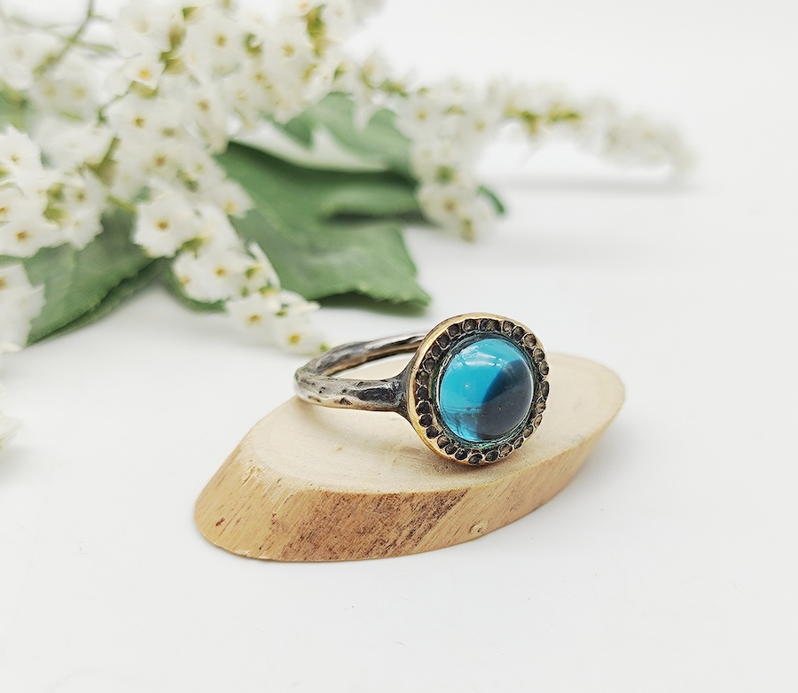 Anello Bubbles Cab Topazio blu